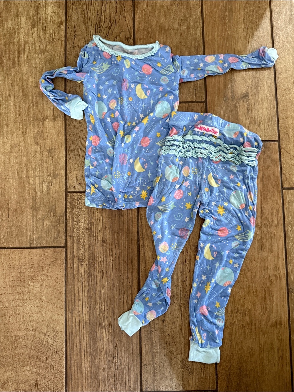Ruffle Butts Blue Space Print Pajama Set with Ruffle Waistband